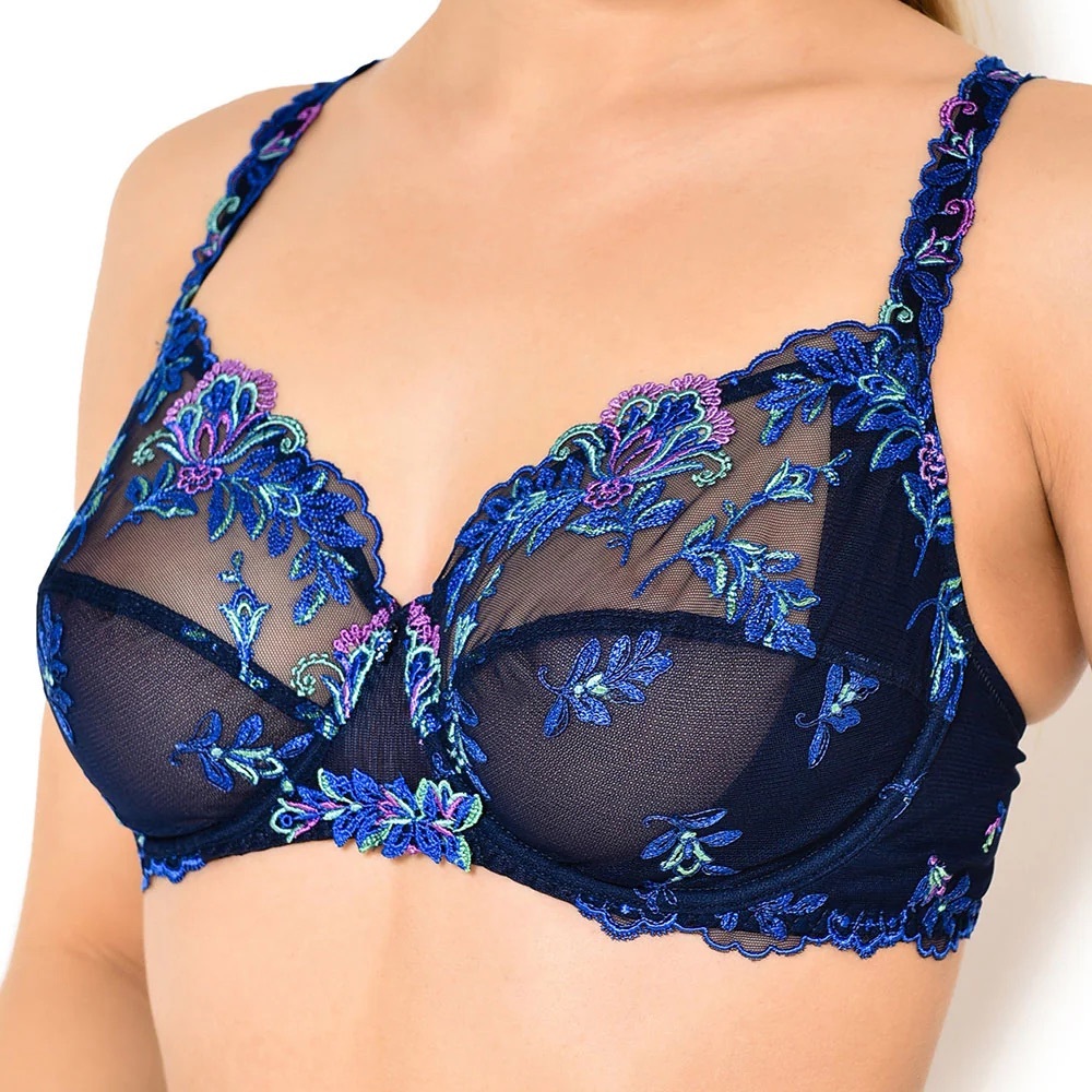 NWT Lise Charmel Floral Embroidered Sheer Navy Bra